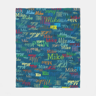 Colorful Custom Names Pattern on Blue Fleece Blanket