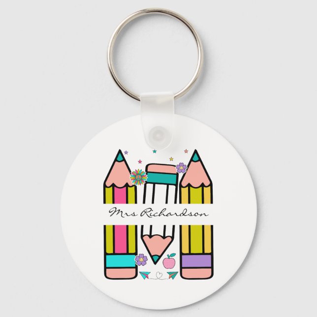 Colorful custom pencil teacher  keychain (Front)