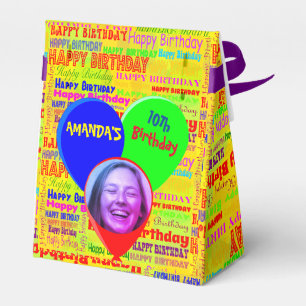 Colorful custom photo and name happy birthday favor boxes