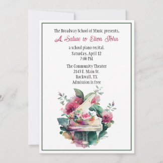 Colorful Custom Piano Recital Invitation