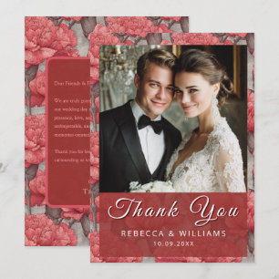 Colorful Custom Pink Carnation Floral Beach Weddin Thank You Card