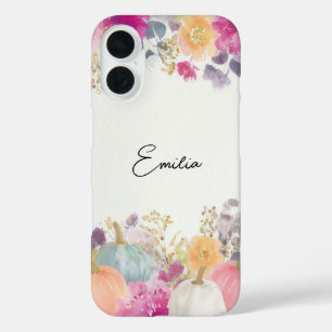 colorful Custom Pumpkin and Flowers Design iPhone 16 Case