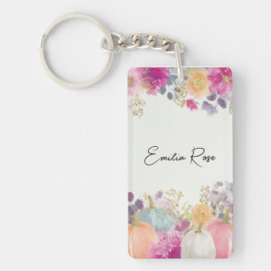 colorful Custom Pumpkin and Flowers Design Keychain