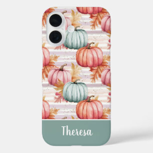 colorful Custom Pumpkin and Leaves pattern iPhone 16 Case