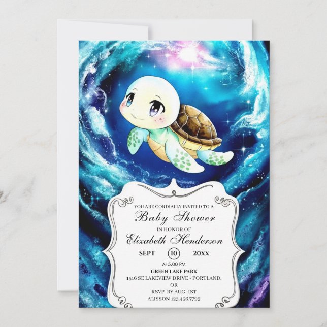 Colorful Custom Sea Turtle Baby Shower Invitation (Front)