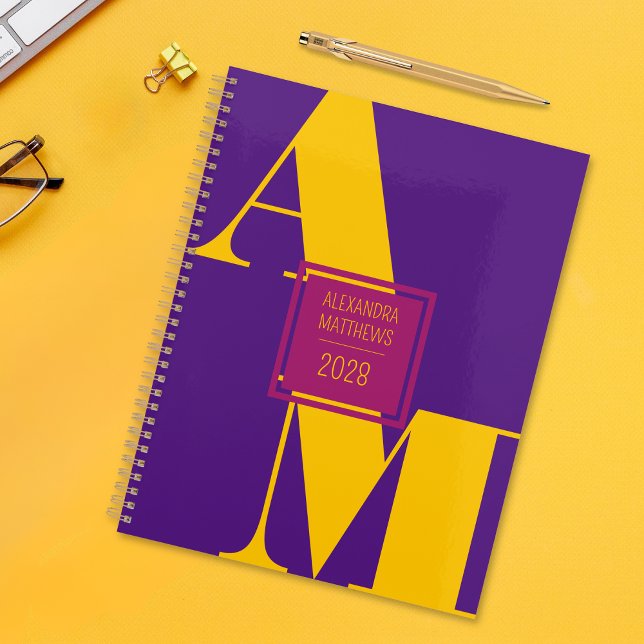 Colorful Custom Year Monogram and Name Planner (Click "Personalize this Template" to easily add a custom monogram, name and year.)