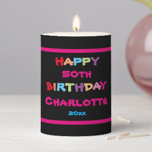 Colorful Custom Year Name Date Happy Birthday Pillar Candle