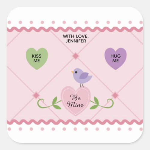 Colorful Customizable Candy Hearts Valentine Square Sticker