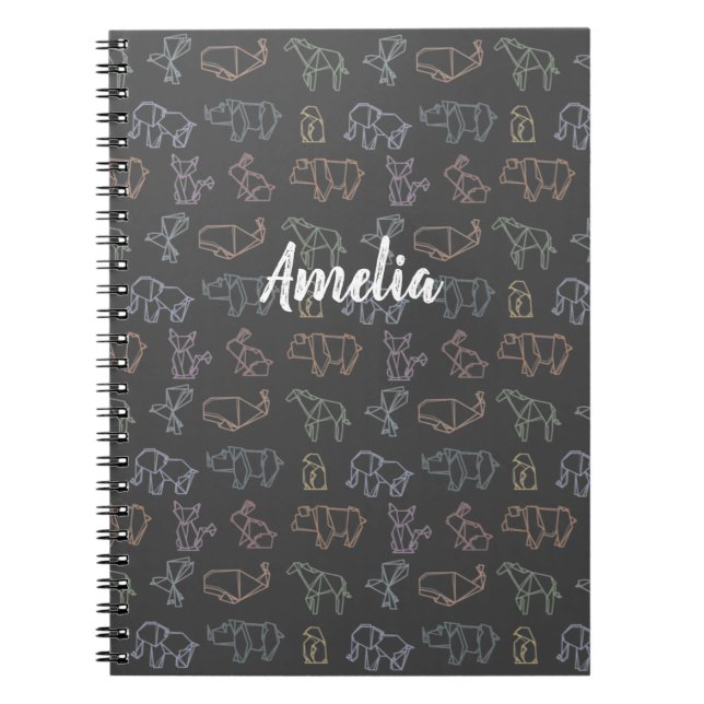 Colorful Customizable Geometry Origami Animals Notebook (Front)