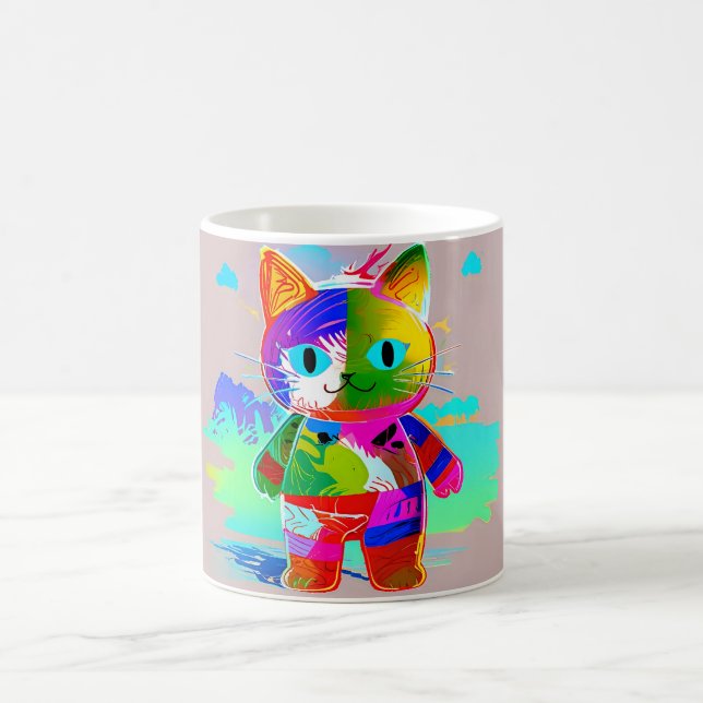 Colorful Customize Abstract Pop Art Cool Cat Coffee Mug (Center)