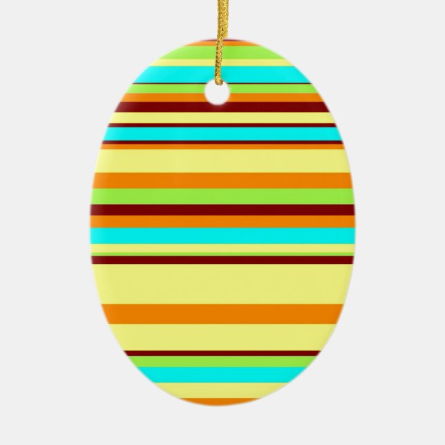 Colorful Customized Designer Stripe Pattern Ceramic Ornament (Front)