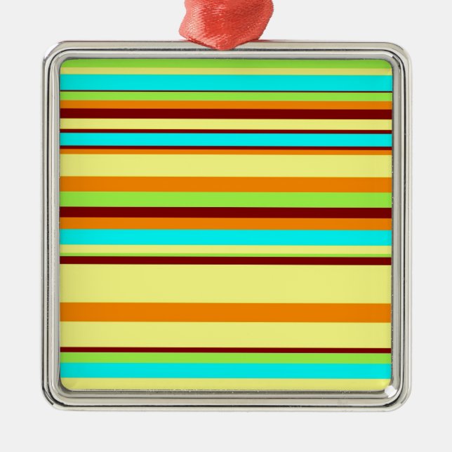 Colorful Customized Designer Stripe Pattern Metal Ornament (Front)