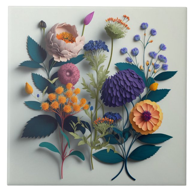 Colorful Cut Paper Flowers Ceramic Tile (Front)
