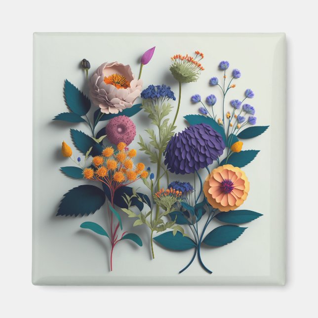 Colorful Cut Paper Flowers Magnet (Front)