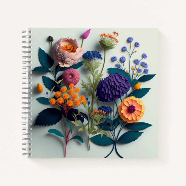 Colorful Cut Paper Flowers Notebook (Front)