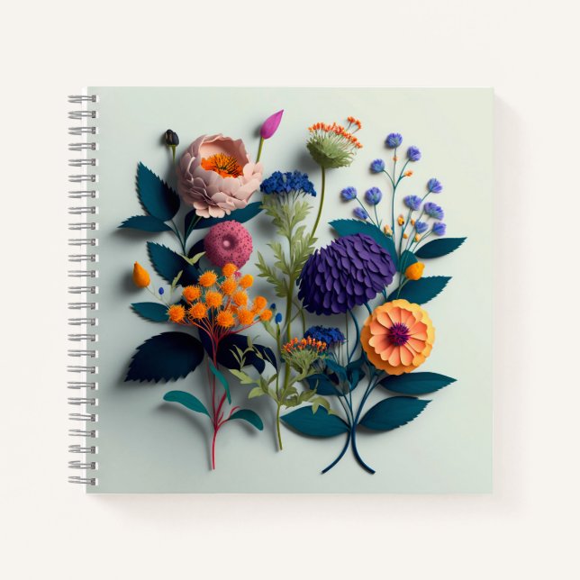 Colorful Cut Paper Flowers Notebook (Front)