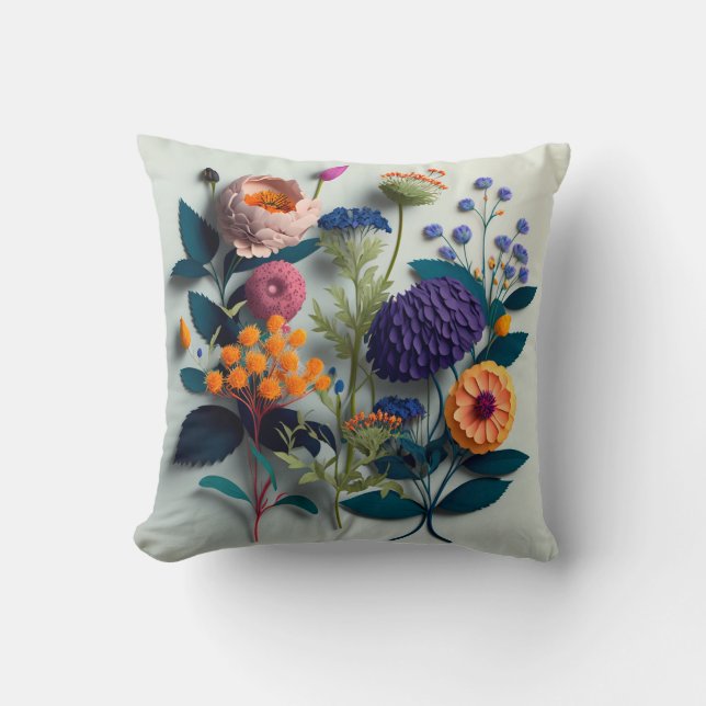 Colorful Cut Paper Flowers Throw Pillow (Front)