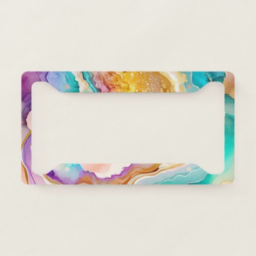 Colorful Cute Alcohol Ink License Plate Frame