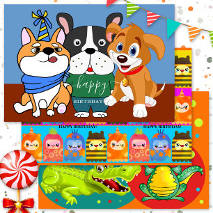 Colorful Cute Animals Child Birthday Wrapping Paper Sheets