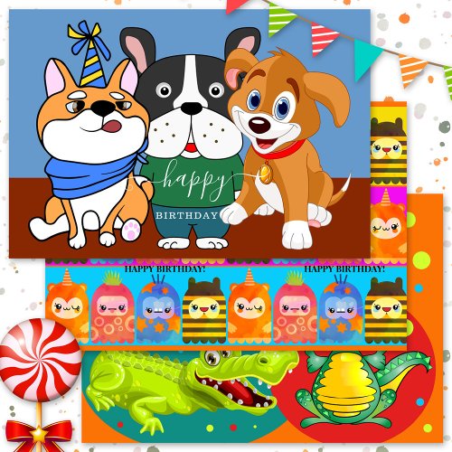 Colorful Cute Animals Child Birthday Wrapping Paper Sheets