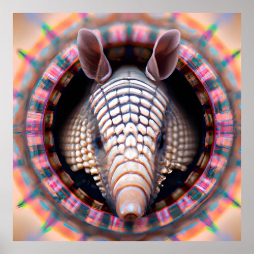 Colorful Cute Armadillo Mandala Boho Poster