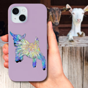 Colorful Cute Baby Goat Jumping Funky Animal Art iPhone 15 Case