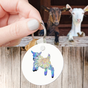 Colorful Cute Baby Goat Jumping Funky Animal Art Keychain
