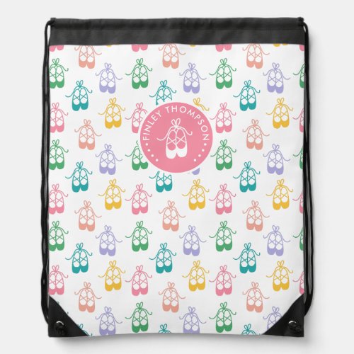 Colorful Cute Ballet Shoes Pattern Add Name Drawstring Bag