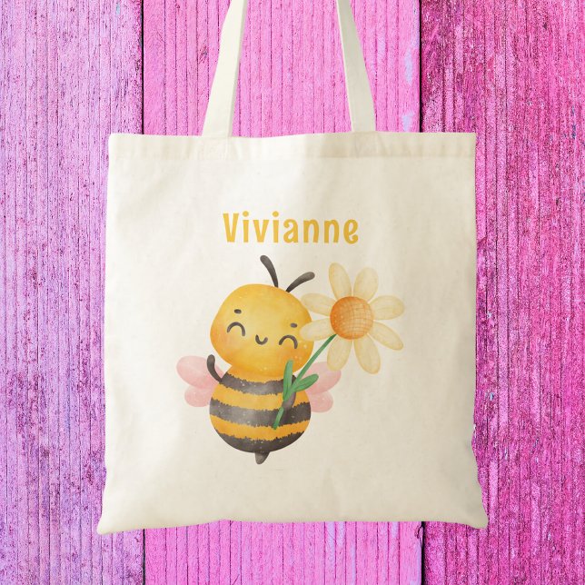 Colorful Cute Bee Girls Kids Modern Tote Bag (Creator Uploaded)