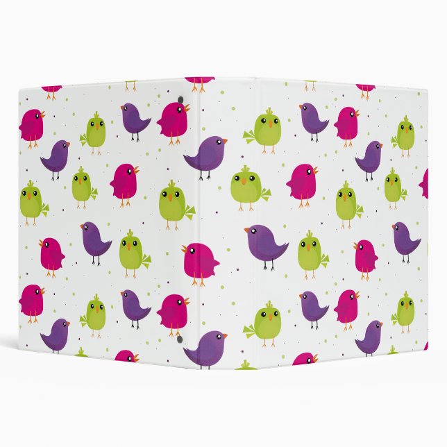 Colorful Cute Birds Pattern 3 Ring Binder (Background)