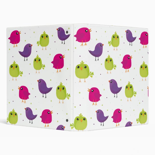 Colorful Cute Birds Pattern 3 Ring Binder (Background)