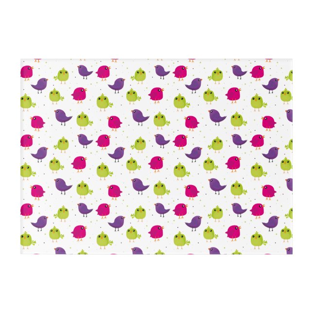Colorful Cute Birds Pattern Acrylic Print (Front)