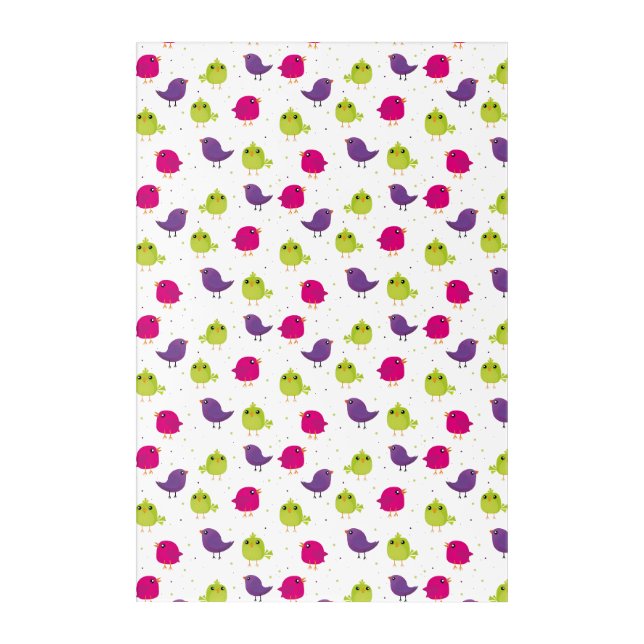 Colorful Cute Birds Pattern Acrylic Print (Front)