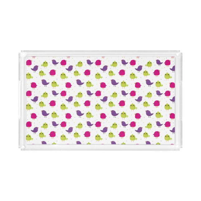 Colorful Cute Birds Pattern Acrylic Tray (Front)