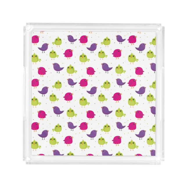 Colorful Cute Birds Pattern Acrylic Tray (Front)