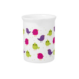 Colorful Cute Birds Pattern Beverage Pitcher