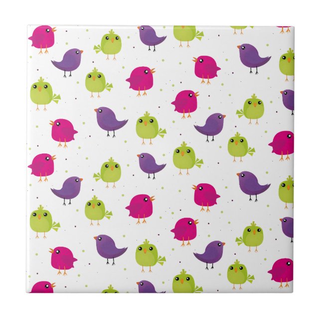 Colorful Cute Birds Pattern Ceramic Tile (Front)