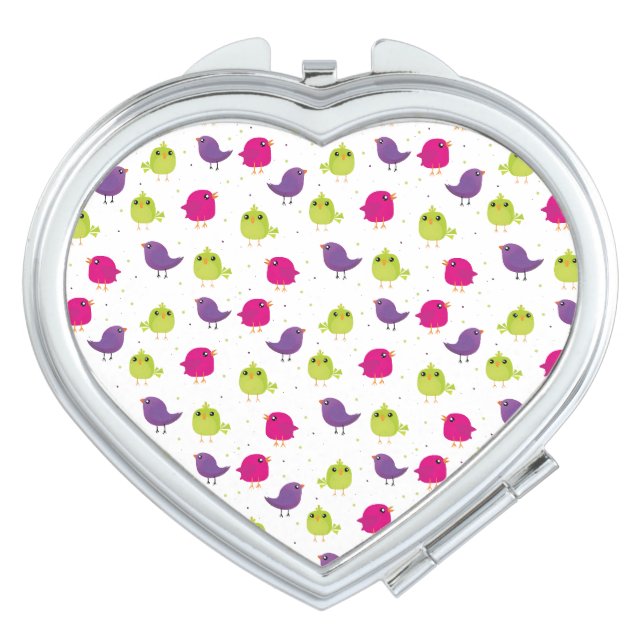 Colorful Cute Birds Pattern Compact Mirror (Front)