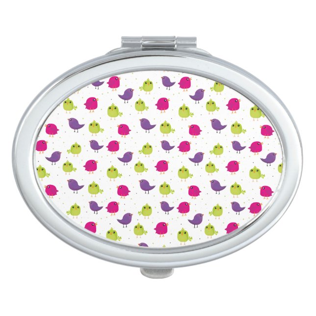 Colorful Cute Birds Pattern Compact Mirror (Front)