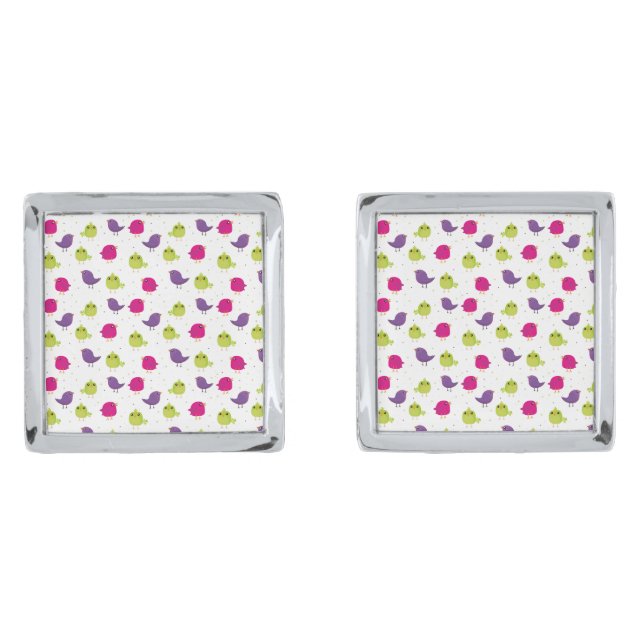 Colorful Cute Birds Pattern Cufflinks (Front)