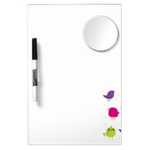 Colorful Cute Birds Pattern Dry Erase Board With Mirror