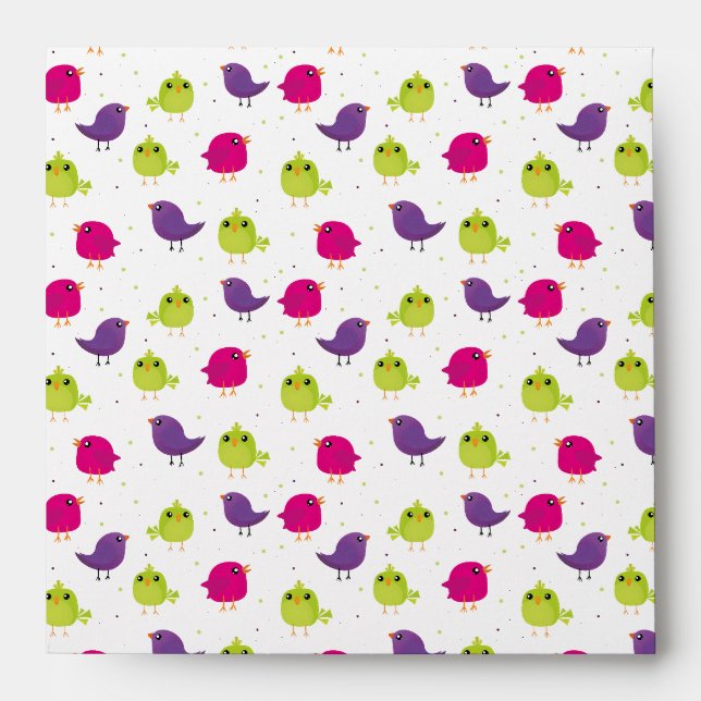 Colorful Cute Birds Pattern Envelope (Front)