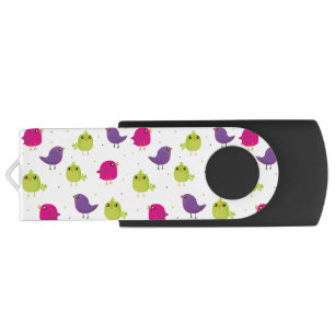 Colorful Cute Birds Pattern Flash Drive
