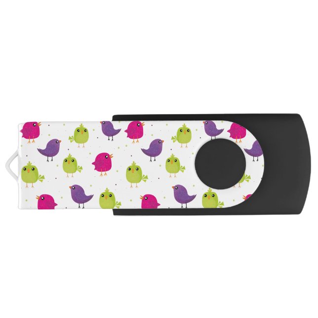 Colorful Cute Birds Pattern Flash Drive (Back)