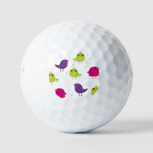 Colorful Cute Birds Pattern Golf Balls (Front)