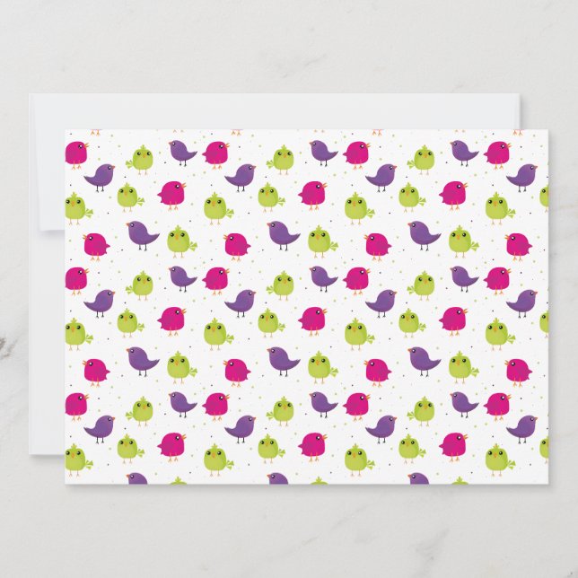 Colorful Cute Birds Pattern Invitation (Front)