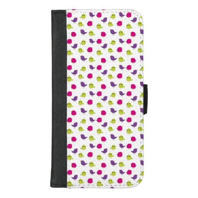 Colorful Cute Birds Pattern iPhone Wallet Case (Front)