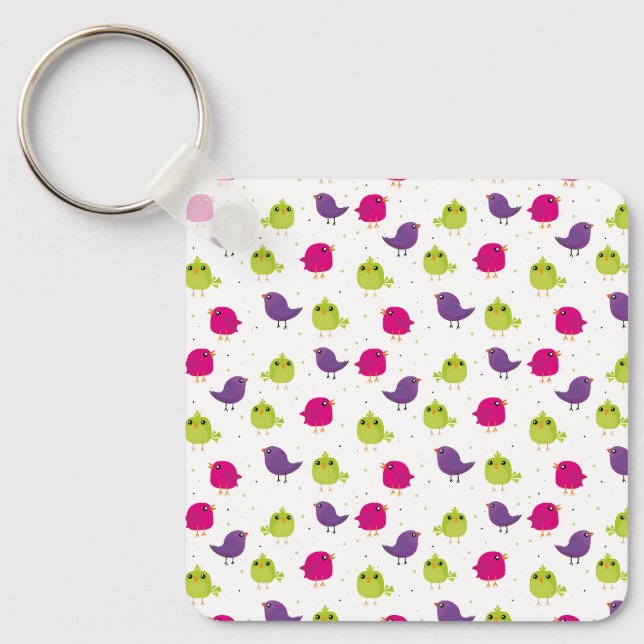 Colorful Cute Birds Pattern Keychain (Front)