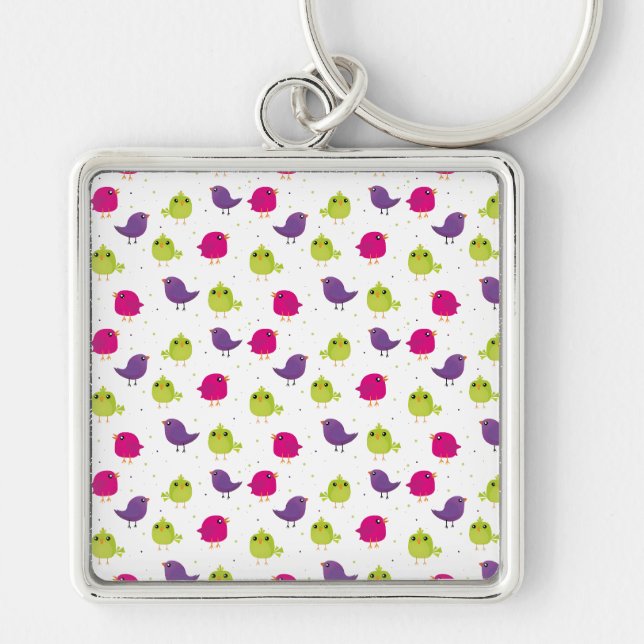 Colorful Cute Birds Pattern Keychain (Front)