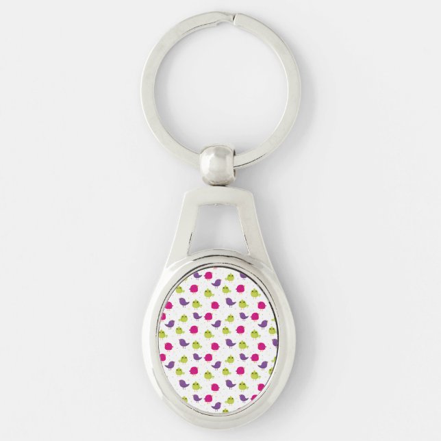 Colorful Cute Birds Pattern Keychain (Front)